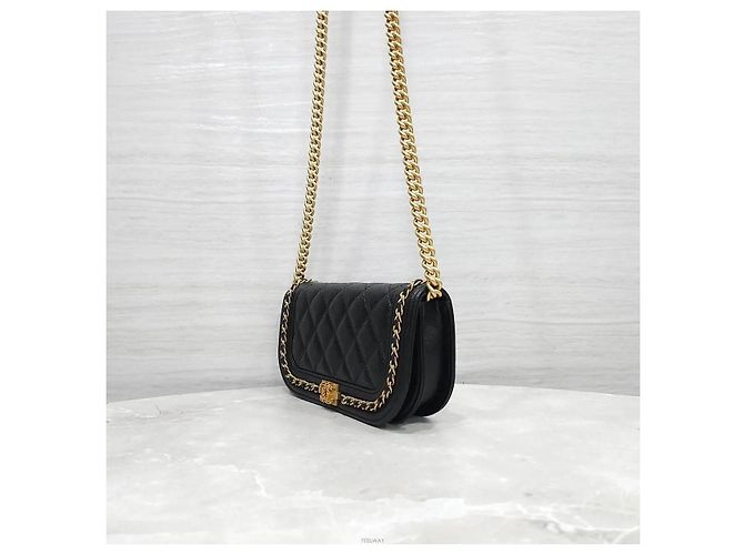 Chanel Borsa a tracolla Boy WOC con porta cellulare Caviar Black Gold Nero - vista 2