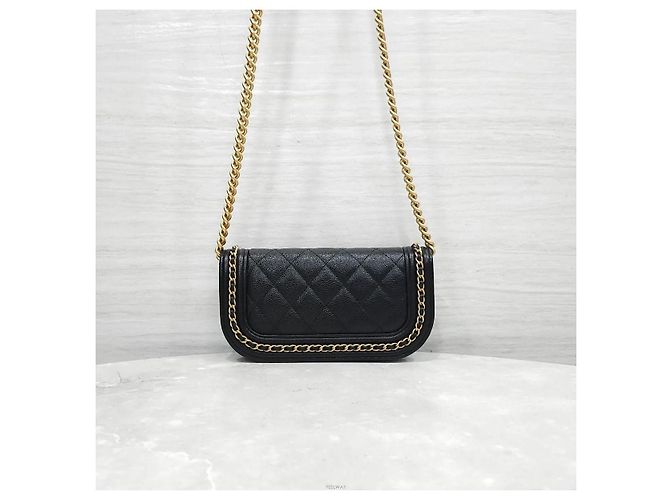 Chanel Borsa a tracolla Boy WOC con porta cellulare Caviar Black Gold Nero - vista 3