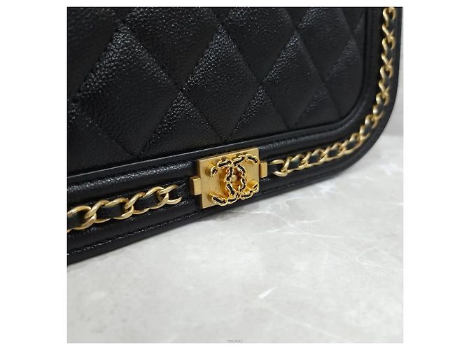 Chanel Borsa a tracolla Boy WOC con porta cellulare Caviar Black Gold Nero - vista 5