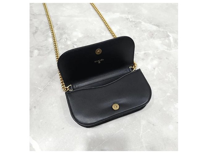 Chanel Borsa a tracolla Boy WOC con porta cellulare Caviar Black Gold Nero - vista 6