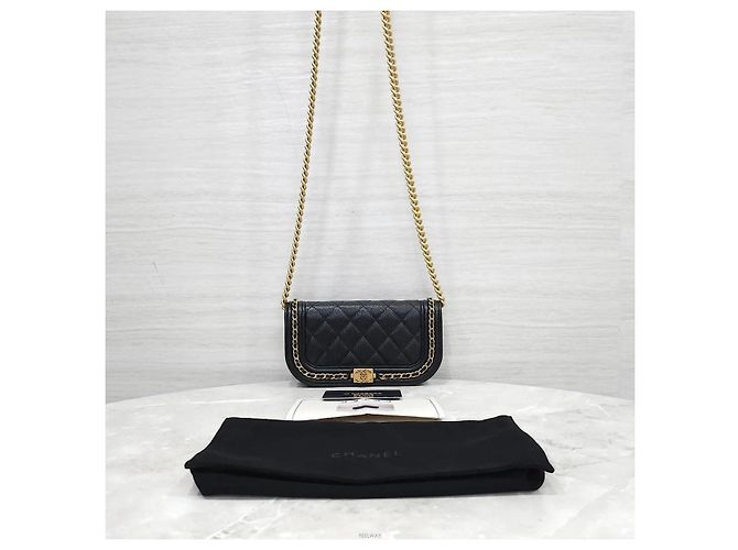 Chanel Borsa a tracolla Boy WOC con porta cellulare Caviar Black Gold Nero - vista 9