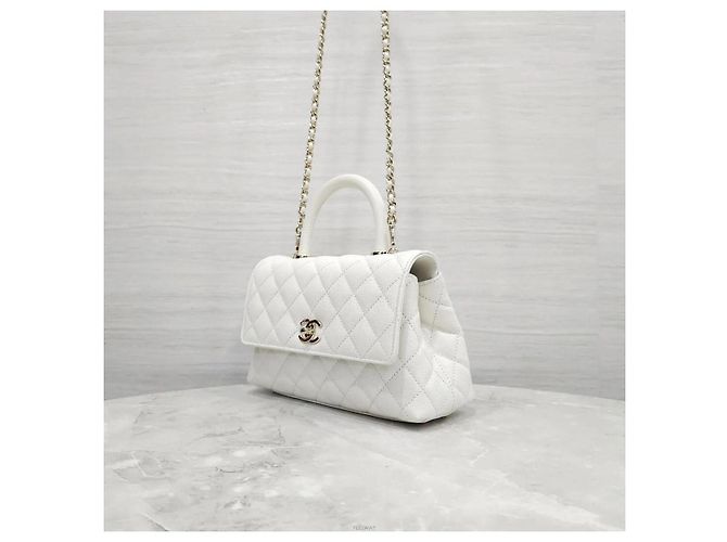 Chanel Coco Handle Small Caviar White con interno Champagne Gold Chip Bianco - vista 2