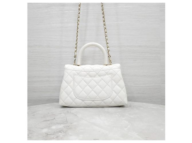Chanel Coco Handle Small Caviar White con interno Champagne Gold Chip Bianco - vista 3