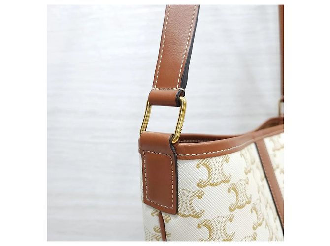 Céline Picca borsa bucket in tela bianca - vista 4