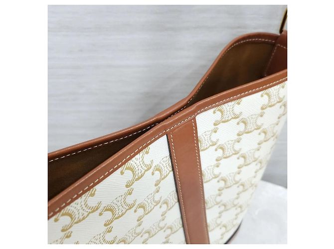 Céline Picca borsa bucket in tela bianca - vista 6
