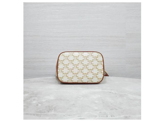 Céline Picca borsa bucket in tela bianca - vista 8
