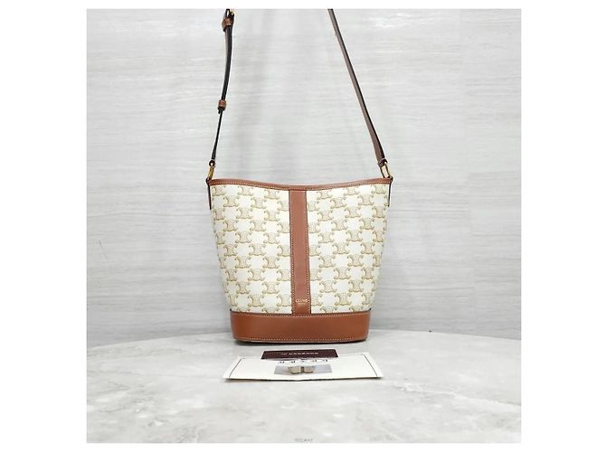Céline Picca borsa bucket in tela bianca - vista 9