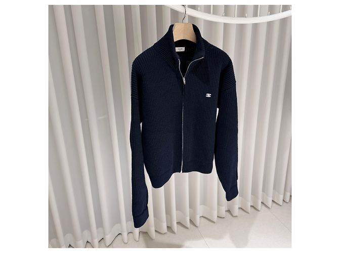 Céline Triomphe Wollstrick-Pullover mit Reißverschluss Blau - Ansicht 2