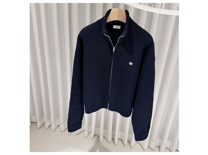 Céline Triomphe Wollstrick-Pullover mit Reißverschluss Blau - Ansicht 3