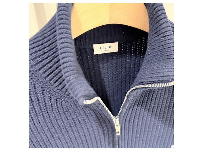 Céline Triomphe Wollstrick-Pullover mit Reißverschluss Blau - Ansicht 4