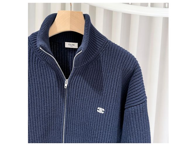 Céline Triomphe Wollstrick-Pullover mit Reißverschluss Blau - Ansicht 5