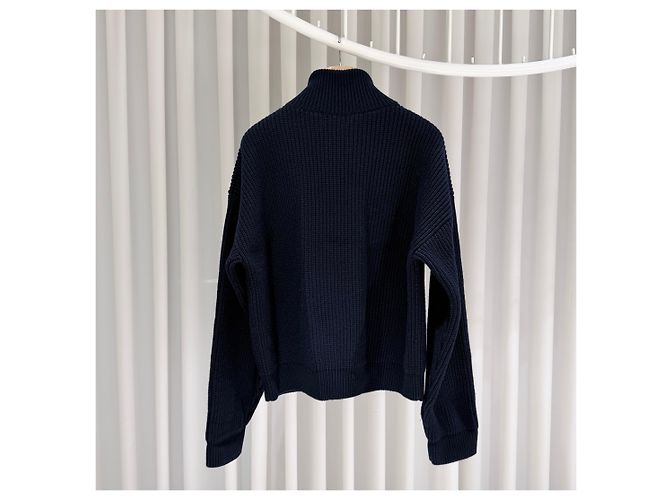 Céline Triomphe Wollstrick-Pullover mit Reißverschluss Blau - Ansicht 6