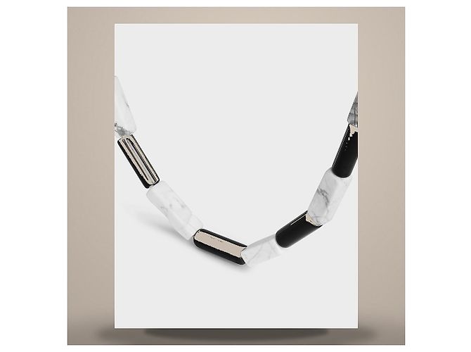 Céline Collar Triomphe Onyx, Howlite Latón con Acabado en Rodio Negro Blanco Plata - vista 3