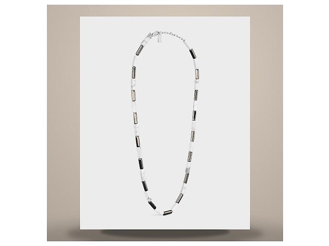 Céline Collar Triomphe Onyx, Howlite Latón con Acabado en Rodio Negro Blanco Plata - vista 4