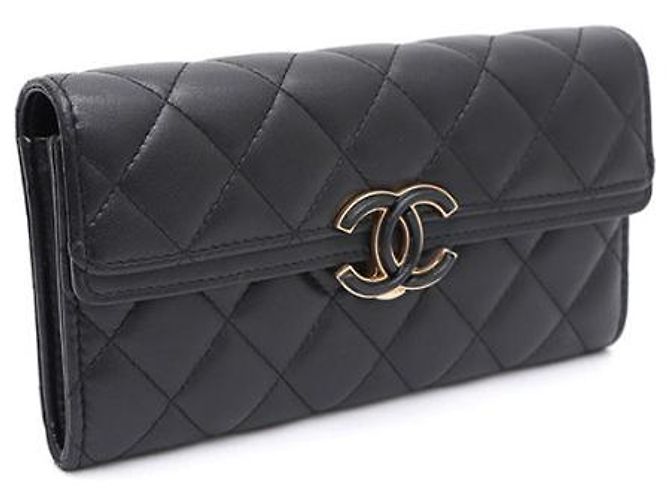Chanel Portafoglio lungo con logo CC in nappa Nero - vista 13
