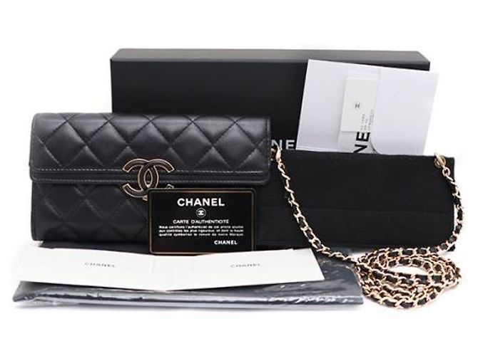 Chanel Portafoglio lungo con logo CC in nappa Nero - vista 22
