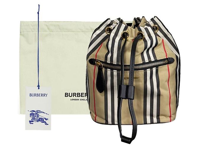 Burberry Borsa a Secchiello in Nylon Icon Archive Beige - vista 14