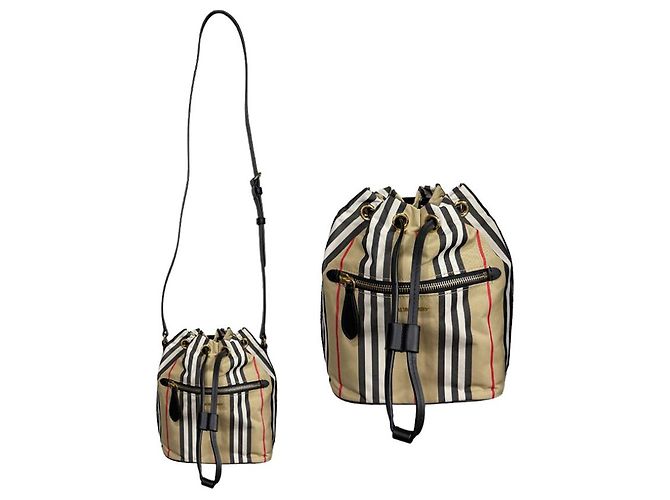 Burberry Borsa a Secchiello in Nylon Icon Archive Beige - vista 6
