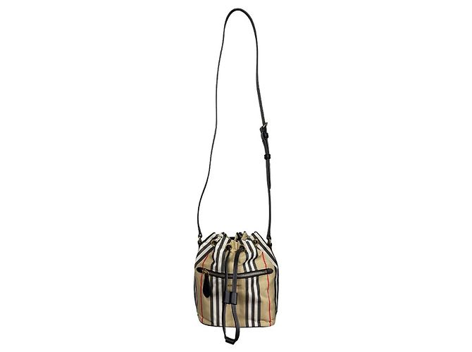 Burberry Borsa a Secchiello in Nylon Icon Archive Beige - vista 7