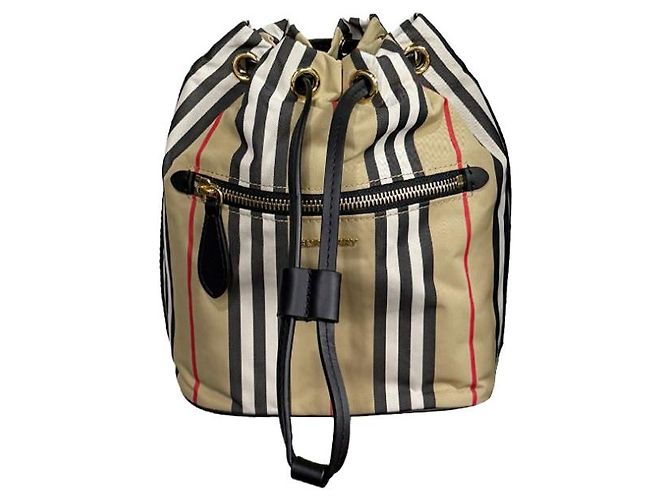 Burberry Borsa a Secchiello in Nylon Icon Archive Beige - vista 8