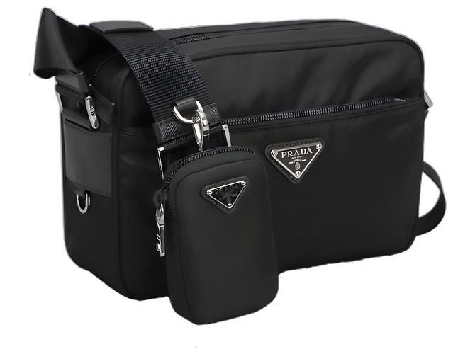 Prada Borsa a tracolla messenger in nylon con logo triangolare Nero - vista 3