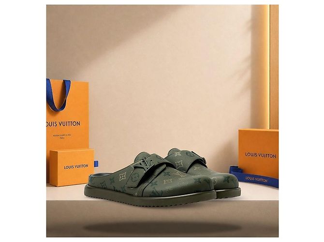 Eva Louis Vuitton Easy Mule in Khaki Green Marrone - vista 2