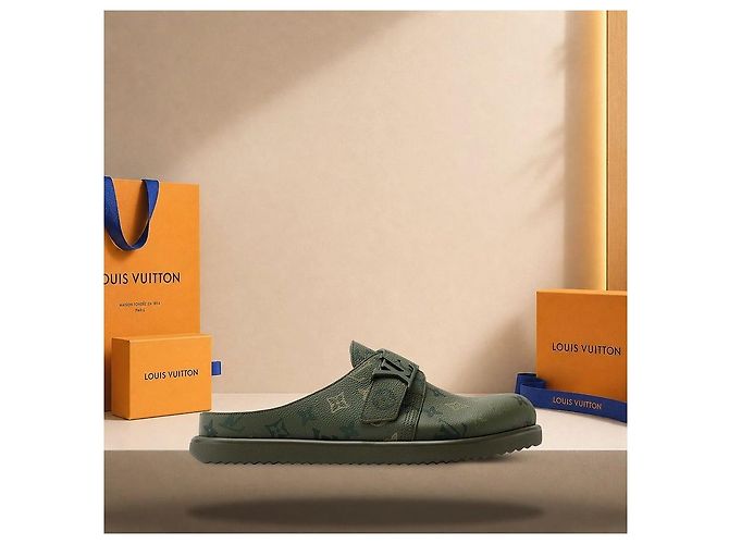 Eva Louis Vuitton Easy Mule in Khaki Green Marrone - vista 3