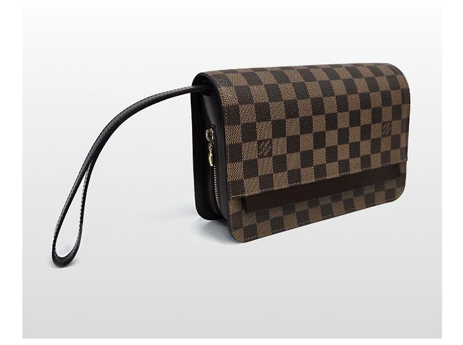 Louis Vuitton Damier Ebène Pochette Second Clutch Marrone - vista 3