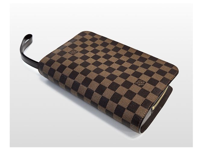 Louis Vuitton Damier Ebène Pochette Second Clutch Marrone - vista 8