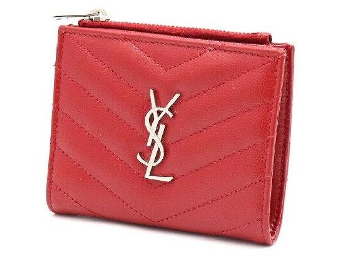 Saint Laurent Red Leather Monogram Zip Wallet - view 2