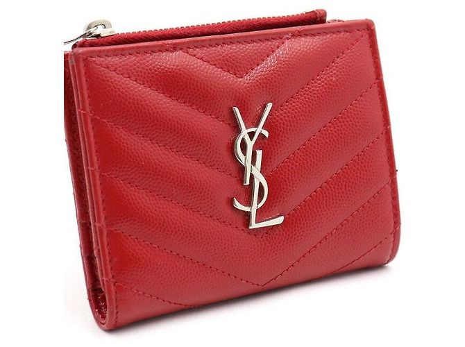 Saint Laurent Red Leather Monogram Zip Wallet - view 3