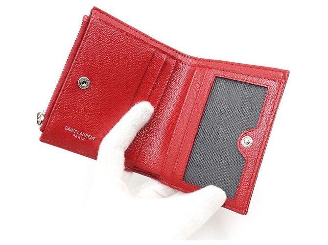 Saint Laurent Red Leather Monogram Zip Wallet - view 4