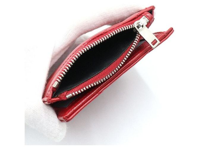 Saint Laurent Red Leather Monogram Zip Wallet - view 6