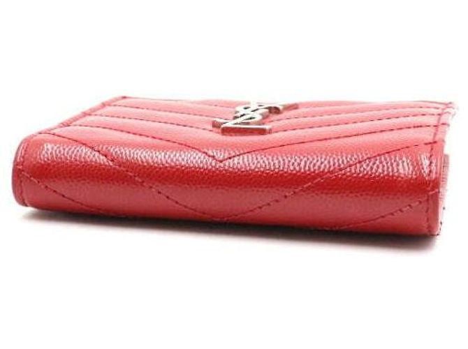 Saint Laurent Red Leather Monogram Zip Wallet - view 7