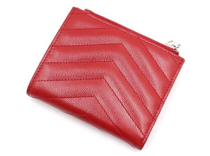 Saint Laurent Red Leather Monogram Zip Wallet - view 8