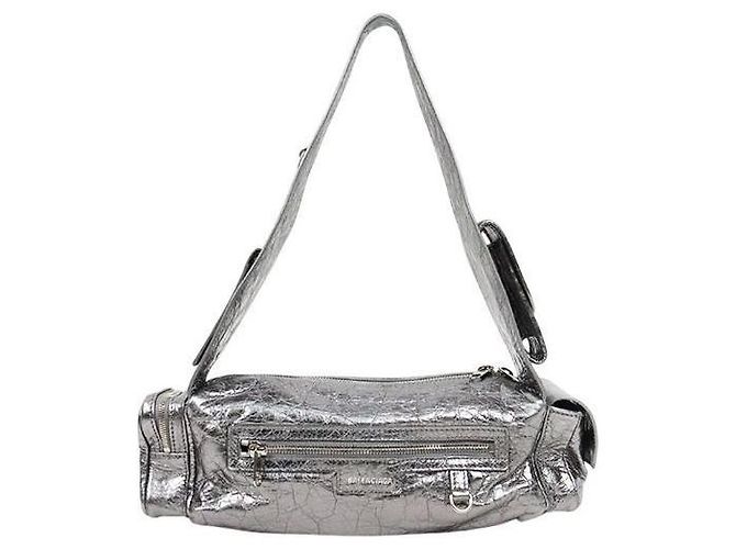 Balenciaga Borsa a tracolla Silver Super City XS Argento - vista 3