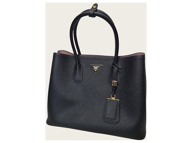 Prada Black Saffiano Gold-Plated Quilted Double Large Nero - vista 2