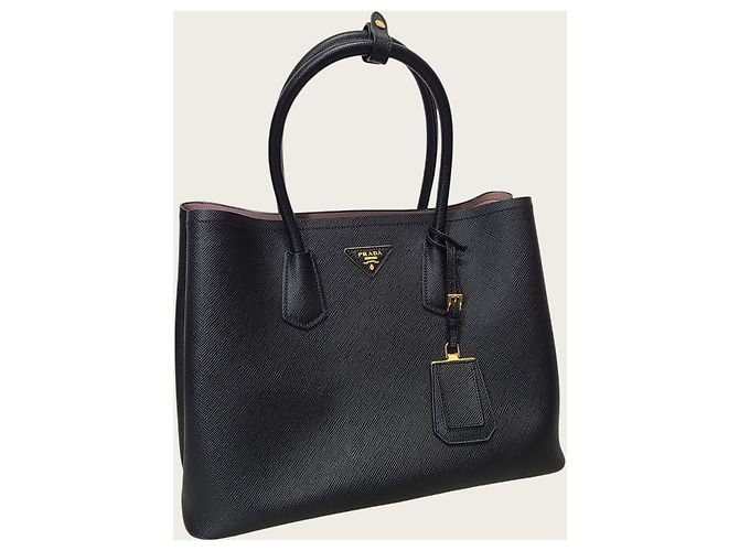 Prada Black Saffiano Gold-Plated Quilted Double Large Nero - vista 3