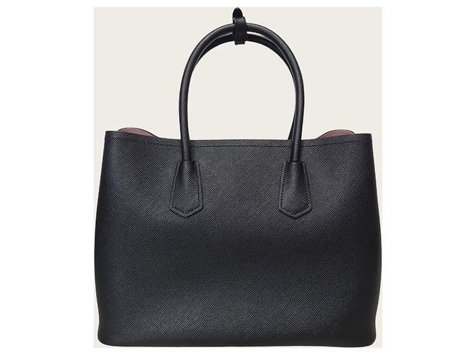 Prada Black Saffiano Gold-Plated Quilted Double Large Nero - vista 5