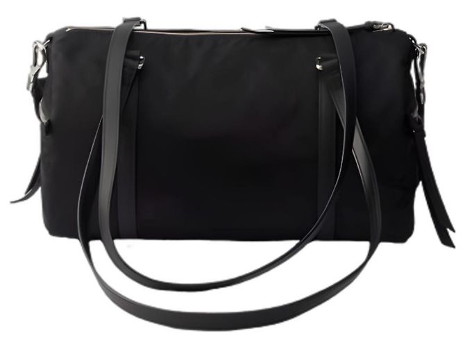 Prada Grand sac duffle en nylon et cuir saffiano Noir - vue 7