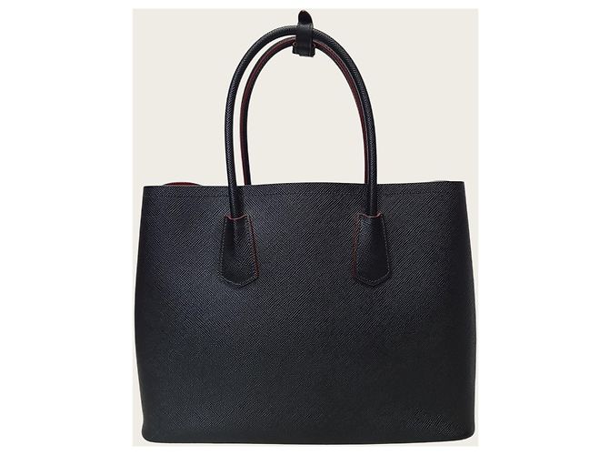 Prada Borsa a spalla double tote Medium in Saffiano nero e oro - vista 5