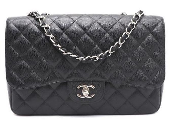 Chanel Borsa a tracolla Caviar Classic Large Jumbo One Flap con catena argentata Nero - vista 10