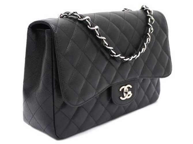 Chanel Borsa a tracolla Caviar Classic Large Jumbo One Flap con catena argentata Nero - vista 11