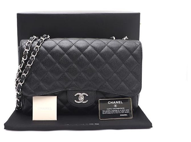 Chanel Borsa a tracolla Caviar Classic Large Jumbo One Flap con catena argentata Nero - vista 18