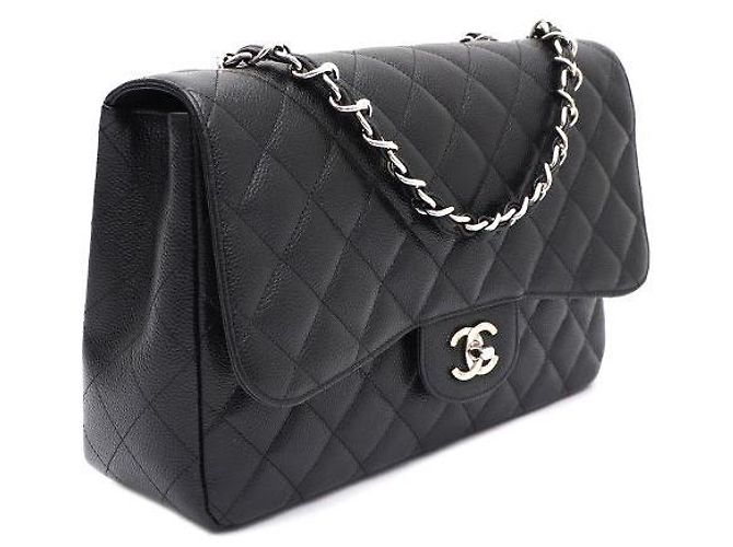 Chanel Borsa a tracolla Caviar Classic Large Jumbo One Flap con catena argentata Nero - vista 2