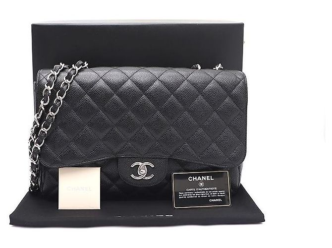 Chanel Borsa a tracolla Caviar Classic Large Jumbo One Flap con catena argentata Nero - vista 9