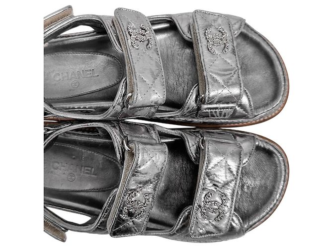 Chanel Mules sandalo con logo CC e velcro da donna, Argento Vintage - vista 12