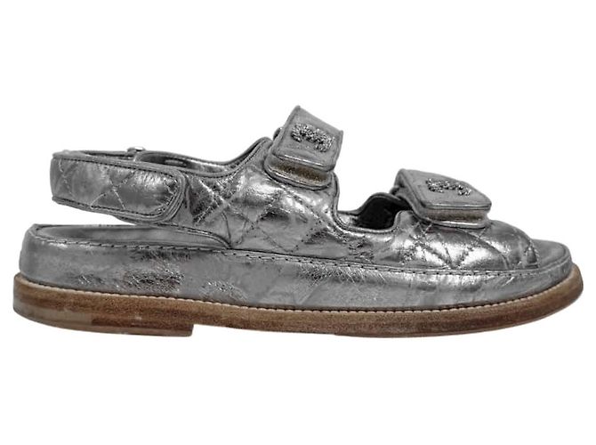 Chanel Mules sandalo con logo CC e velcro da donna, Argento Vintage - vista 2