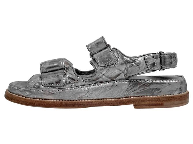 Chanel Mules sandalo con logo CC e velcro da donna, Argento Vintage - vista 4