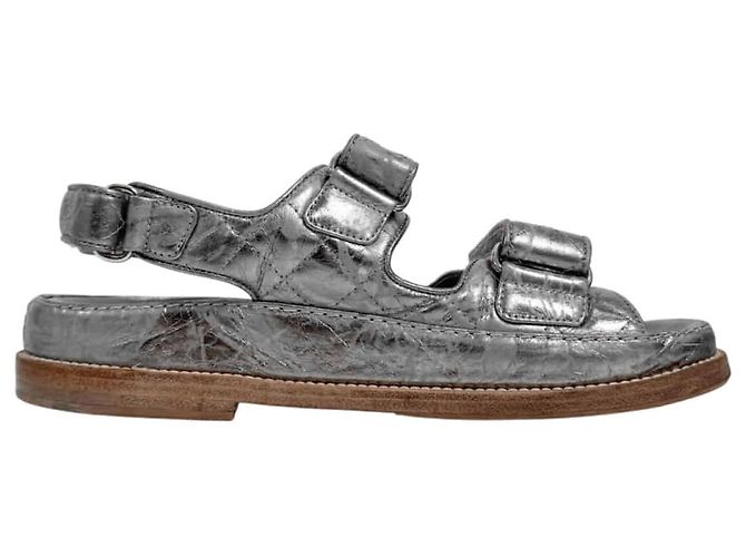 Chanel Mules sandalo con logo CC e velcro da donna, Argento Vintage - vista 5